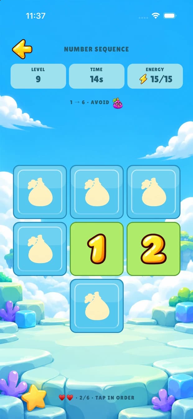 Number Sequence game with hidden cards and numbered positions