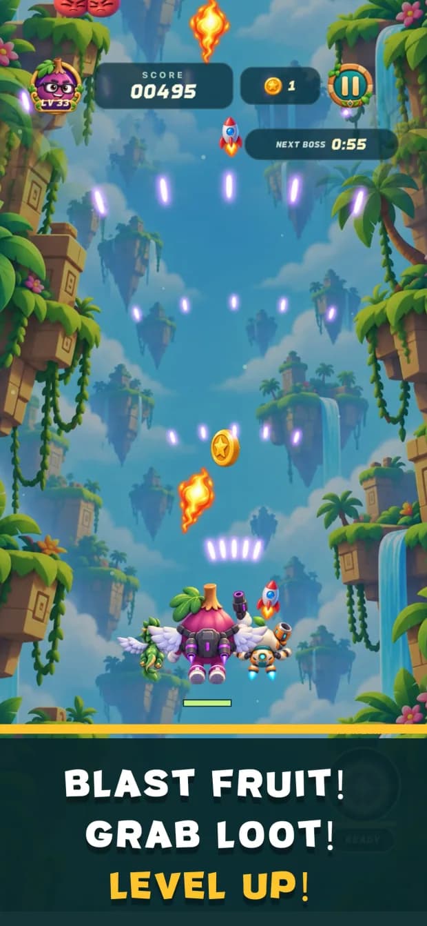 Fig firing a fan of shots through the jungle