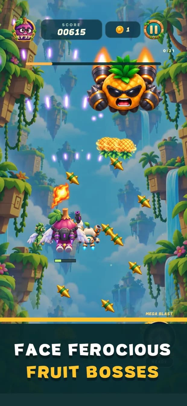 A battle against the armored pineapple boss