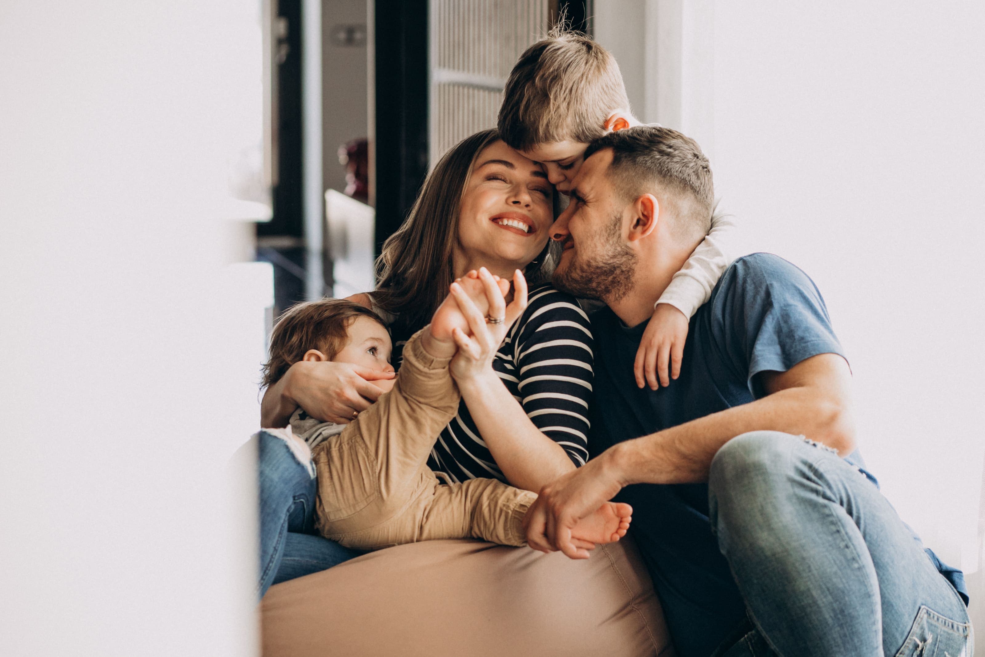 A family sharing a happy moment at home